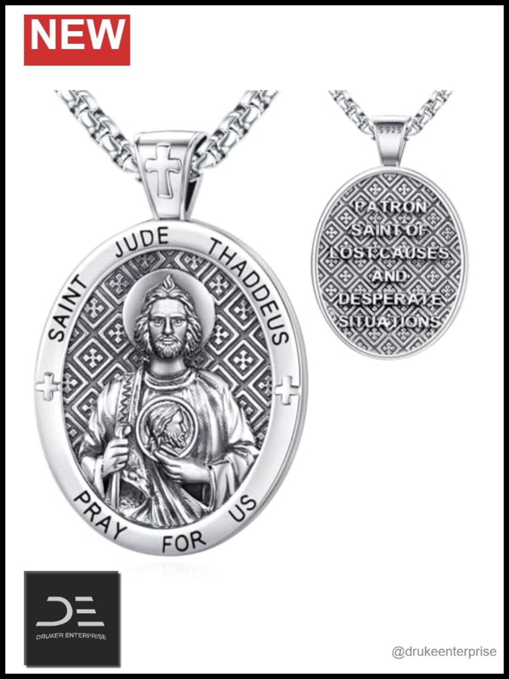Sterling Silver St Jude Medal Necklace for Hope